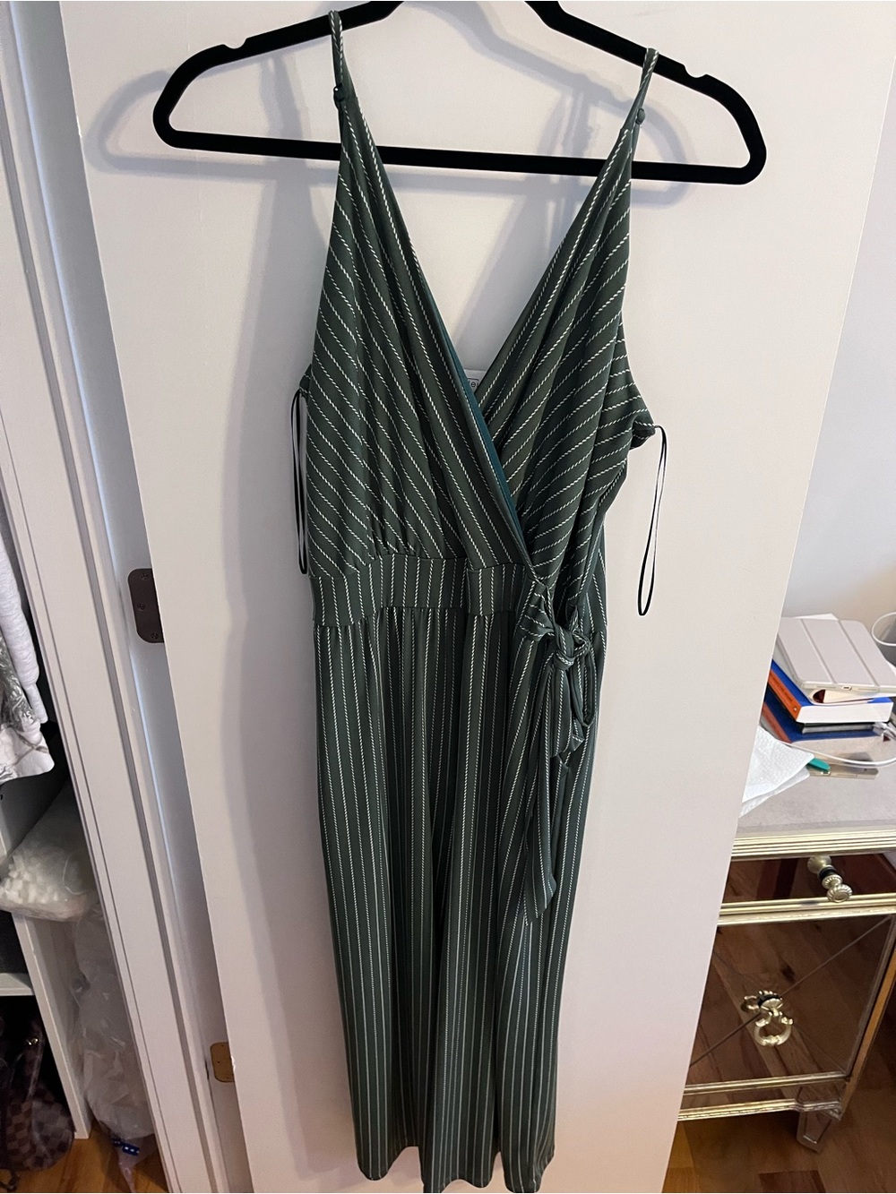 Sleeveless Green Striped Women’s One-Piece Jumpsuit